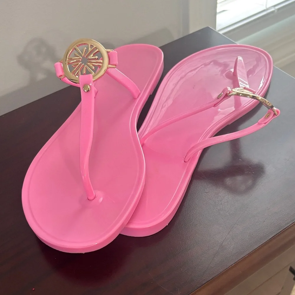 Lilly Pulitzer Hollie Jelly Sandals | Size 10 Pink Gold Accents – Excellent - Picture 3 of 6